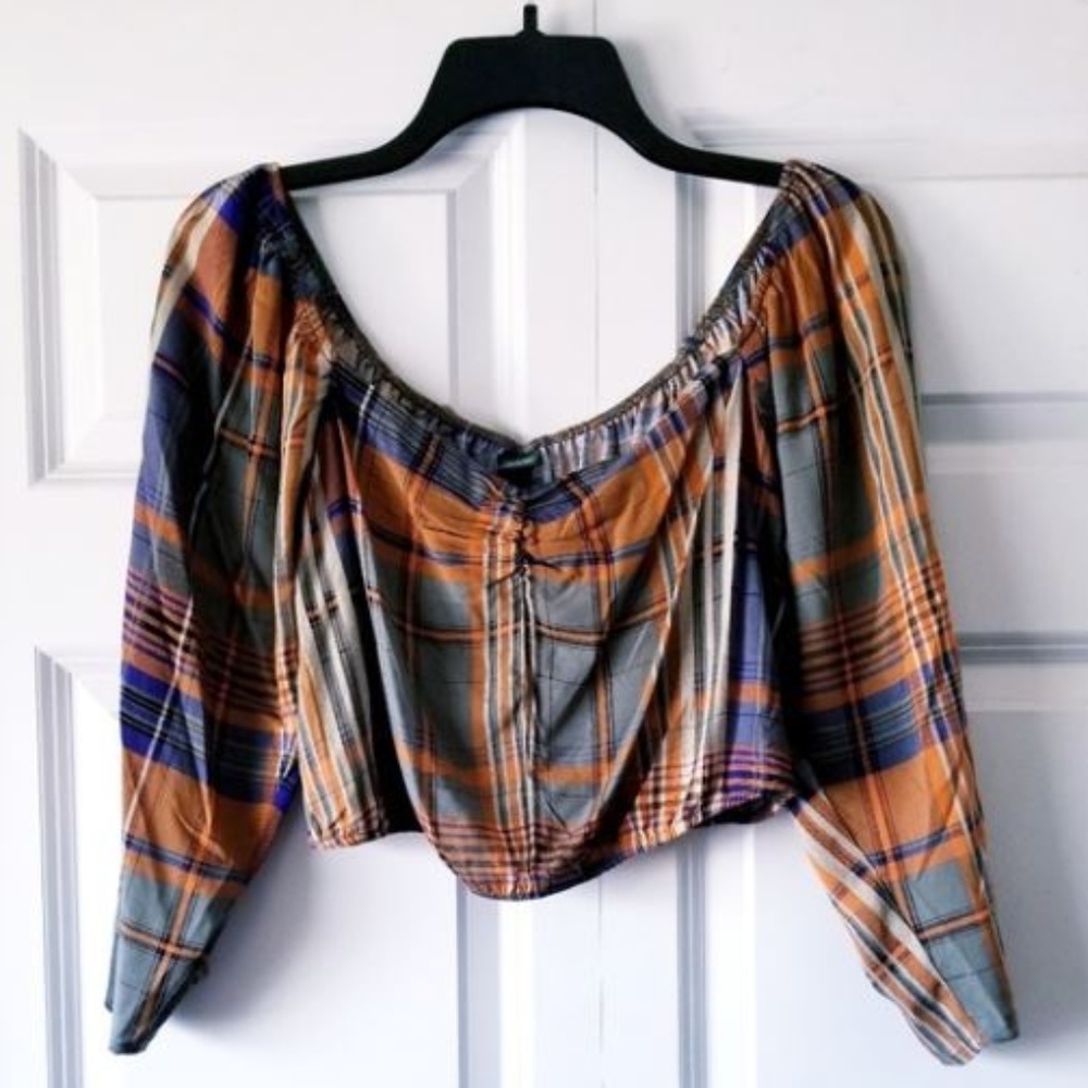 Wild Fable Off the Shoulder Plaid Crop Top (M)